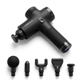 Black portable massage gun with interchangeable massage heads